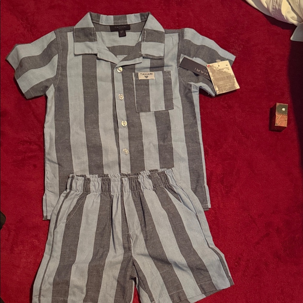 Tahari Kids Blue and Gray Striped Set